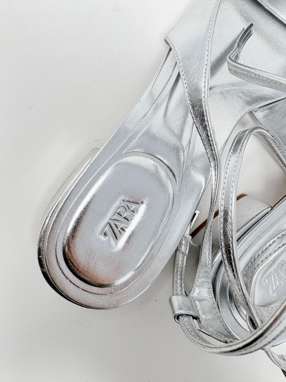 Zara Block Heel Ballerina Square Toe Slingback Heels Silver Size 40/9-9.5 - Picture 15 of 16